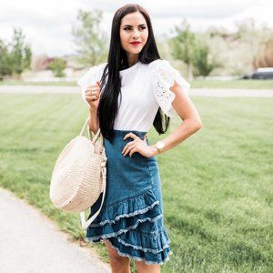 NWOT Rachel Parcell Everyday Denim Ruffles Skirt S